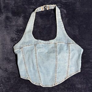 Light Blue Denim Halter Tank Top